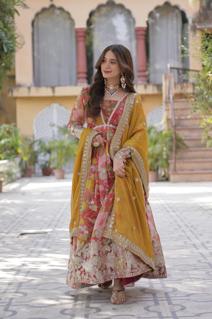 RUSSIAN SILK EMBROIDERED GOWN WITH DUPATTA(WD92)