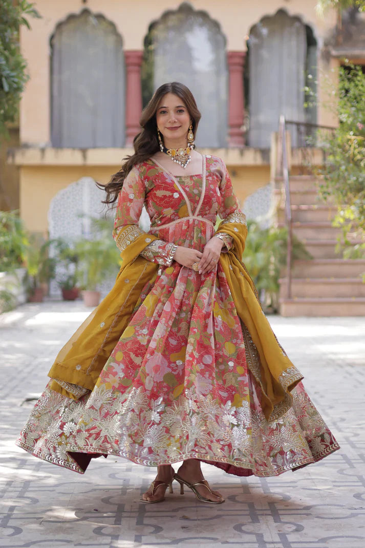 RUSSIAN SILK EMBROIDERED GOWN WITH DUPATTA(WD92)
