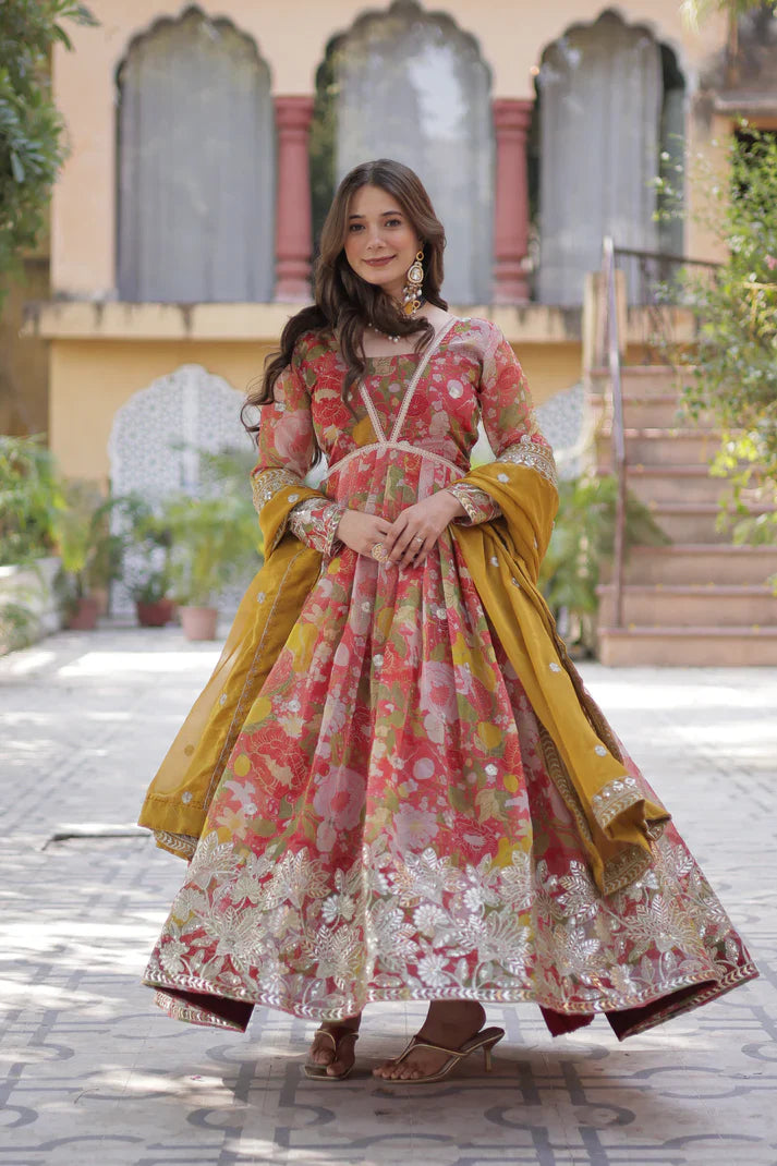 RUSSIAN SILK EMBROIDERED GOWN WITH DUPATTA(WD92)