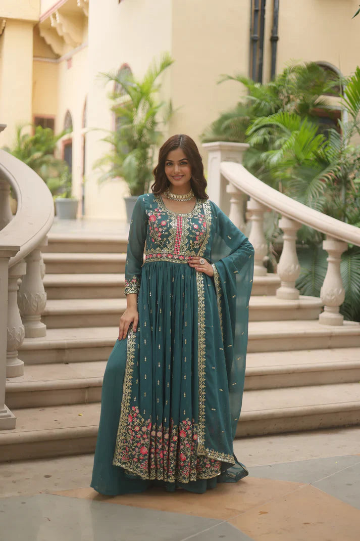 WEDDING SPECIAL FAUX GEORGETTE EMBROIDERED SHARARA WITH DUPATTA(WD126)