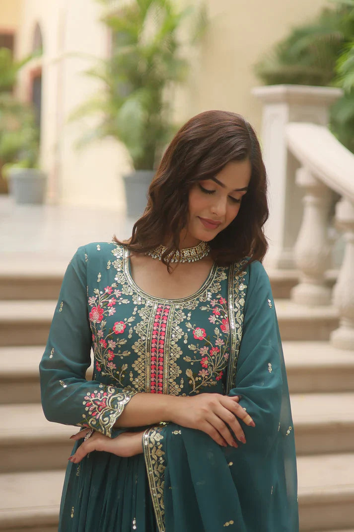 WEDDING SPECIAL FAUX GEORGETTE EMBROIDERED SHARARA WITH DUPATTA(WD126)