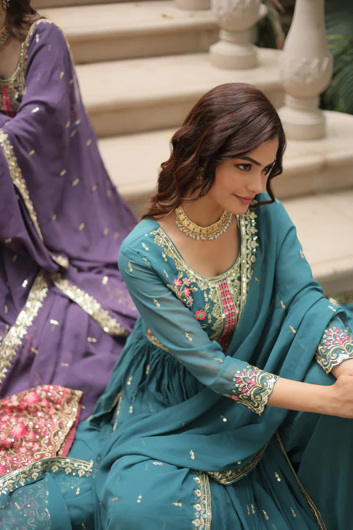 WEDDING SPECIAL FAUX GEORGETTE EMBROIDERED SHARARA WITH DUPATTA(WD126)