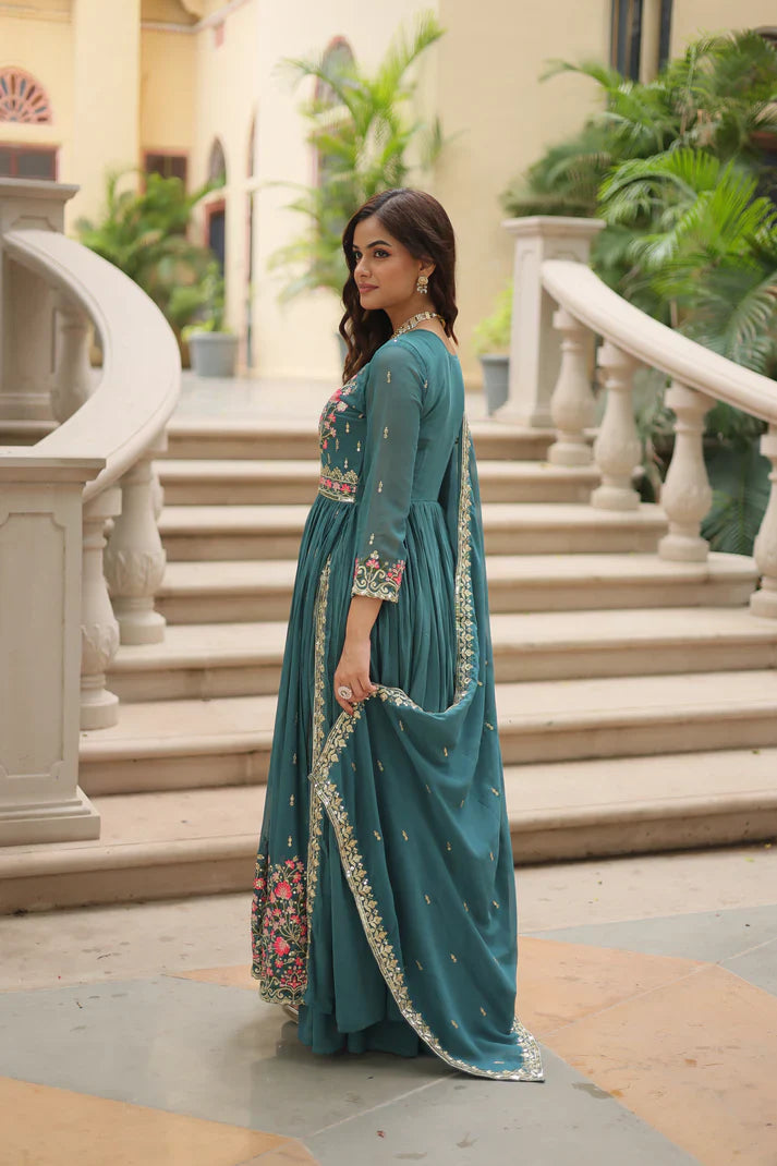 WEDDING SPECIAL FAUX GEORGETTE EMBROIDERED SHARARA WITH DUPATTA(WD126)