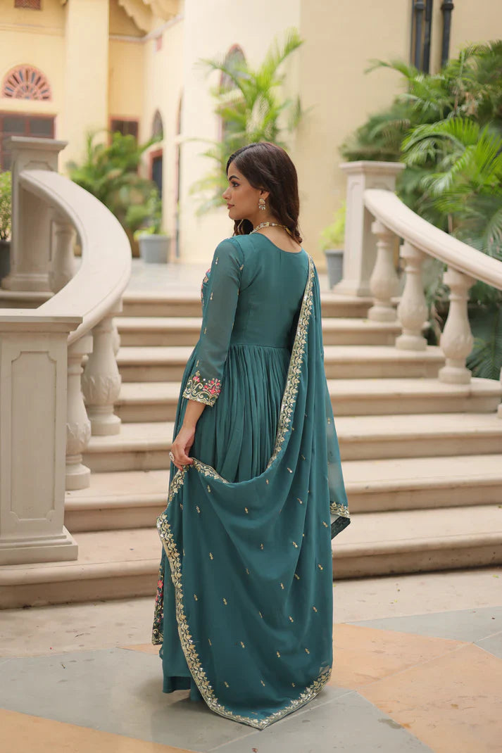 WEDDING SPECIAL FAUX GEORGETTE EMBROIDERED SHARARA WITH DUPATTA(WD126)