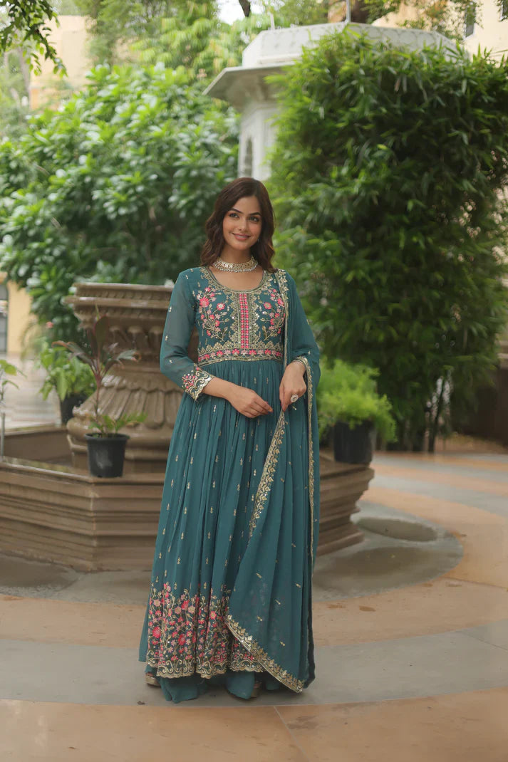 WEDDING SPECIAL FAUX GEORGETTE EMBROIDERED SHARARA WITH DUPATTA(WD126)