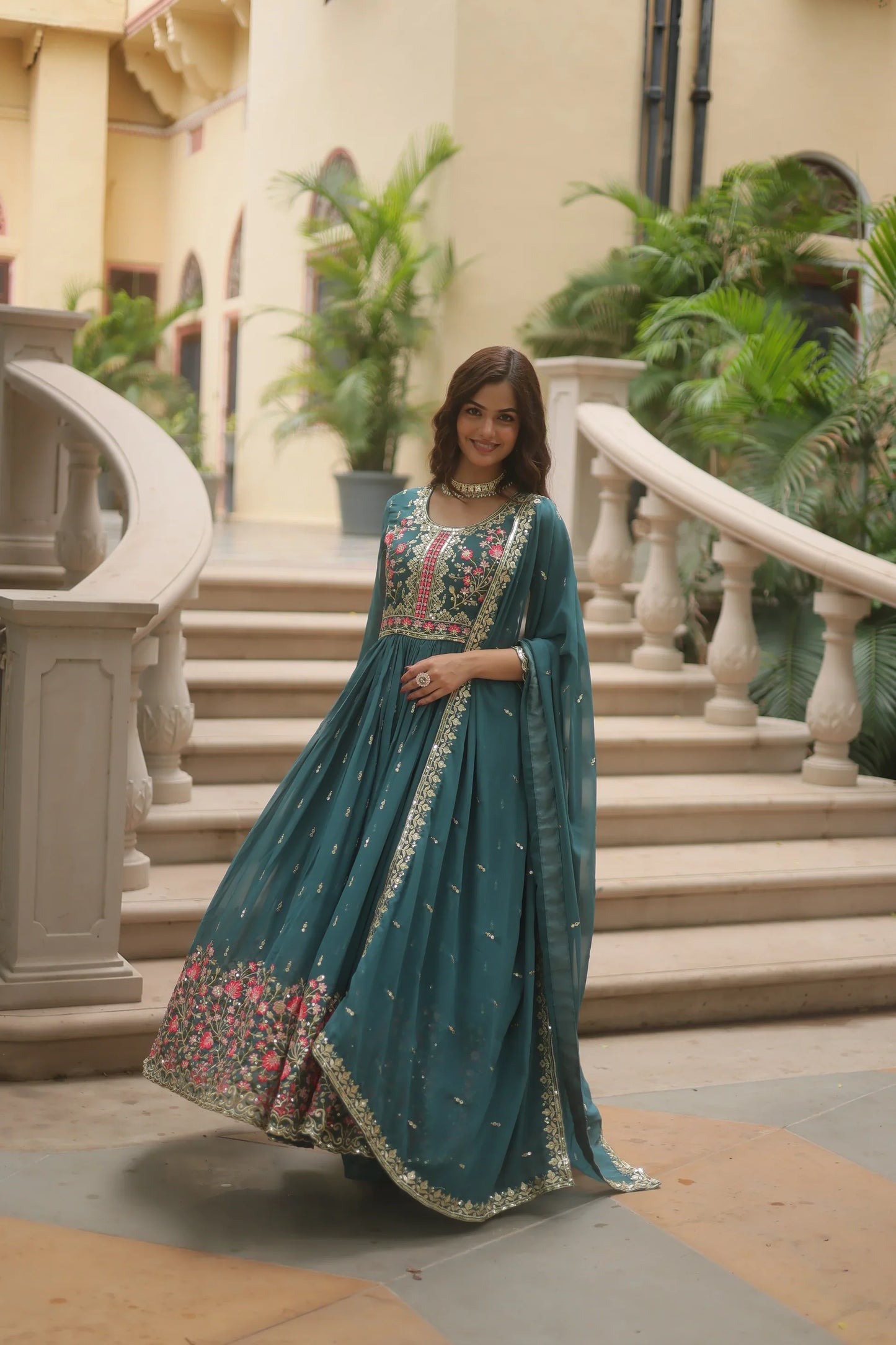 WEDDING SPECIAL FAUX GEORGETTE EMBROIDERED SHARARA WITH DUPATTA(WD126)