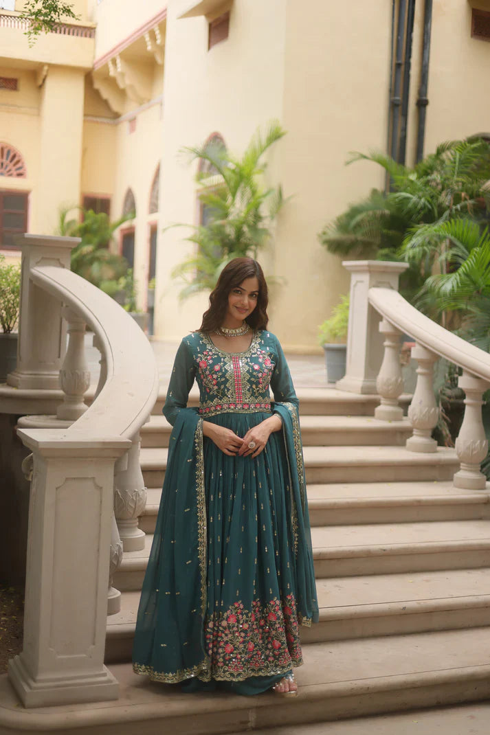 WEDDING SPECIAL FAUX GEORGETTE EMBROIDERED SHARARA WITH DUPATTA(WD126)