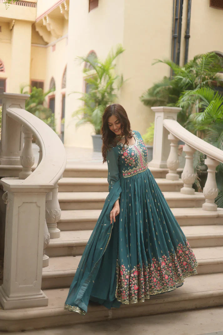 WEDDING SPECIAL FAUX GEORGETTE EMBROIDERED SHARARA WITH DUPATTA(WD126)
