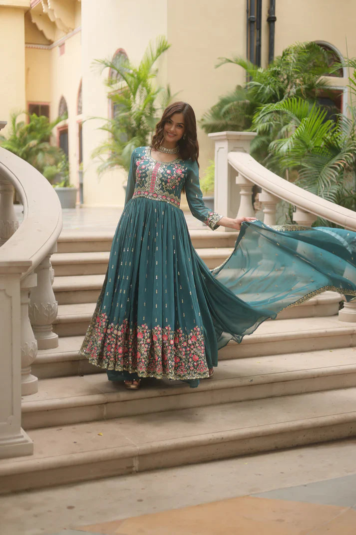 WEDDING SPECIAL FAUX GEORGETTE EMBROIDERED SHARARA WITH DUPATTA(WD126)
