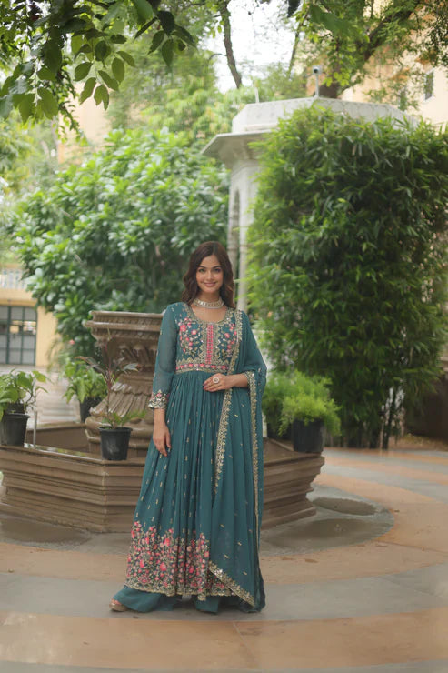 WEDDING SPECIAL FAUX GEORGETTE EMBROIDERED SHARARA WITH DUPATTA(WD126)