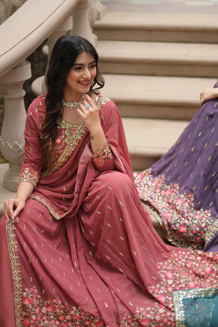 WEDDING SPECIAL FAUX GEORGETTE EMBROIDERED SHARARA WITH DUPATTA(WD126)(01)