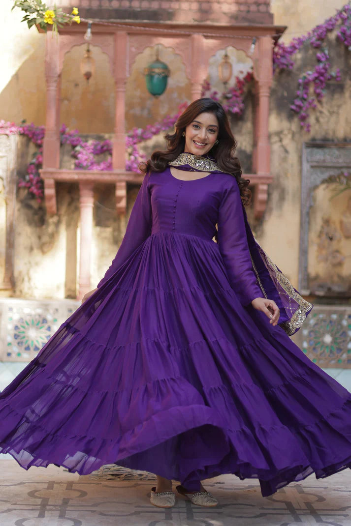 WEDDING SPECOAL STAR GEORGETTE GOWN WITH DUPATTA(WD54) (01)