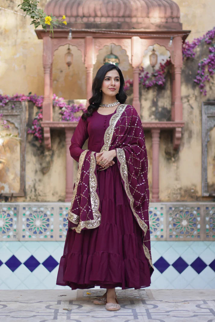 WEDDING SPECOAL STAR GEORGETTE GOWN WITH DUPATTA(WD123) (03)