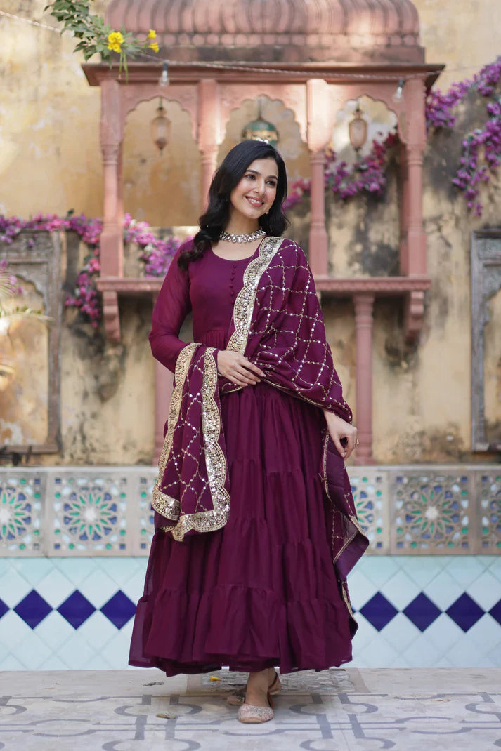 WEDDING SPECOAL STAR GEORGETTE GOWN WITH DUPATTA(WD123) (03)