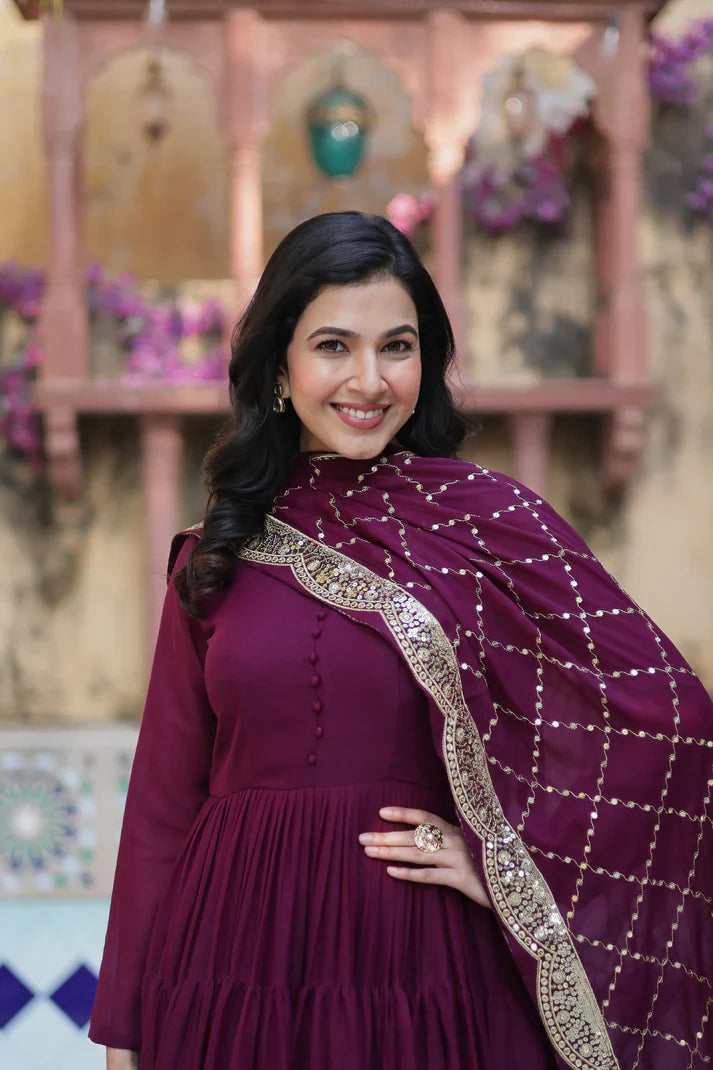 WEDDING SPECOAL STAR GEORGETTE GOWN WITH DUPATTA(WD123) (03)