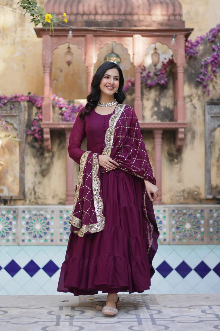 WEDDING SPECOAL STAR GEORGETTE GOWN WITH DUPATTA(WD123) (03)