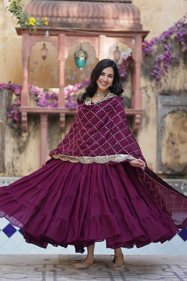 WEDDING SPECOAL STAR GEORGETTE GOWN WITH DUPATTA(WD123) (03)