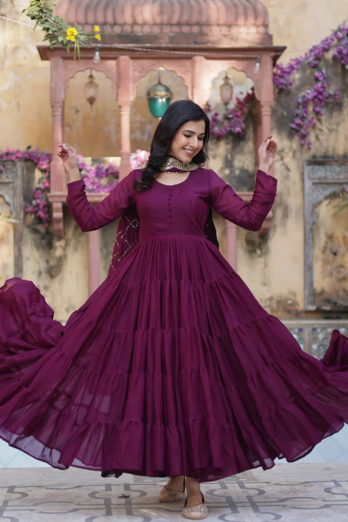 WEDDING SPECOAL STAR GEORGETTE GOWN WITH DUPATTA(WD123) (03)