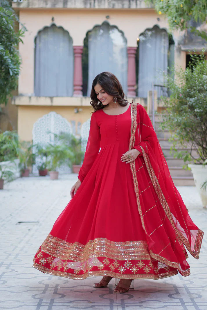 WEDDING SPECIAL FAUX BLOOMING GEORGETTE SEQUINS EMBROIDERD GOWN WITH DUPATTA(WD57) (01)