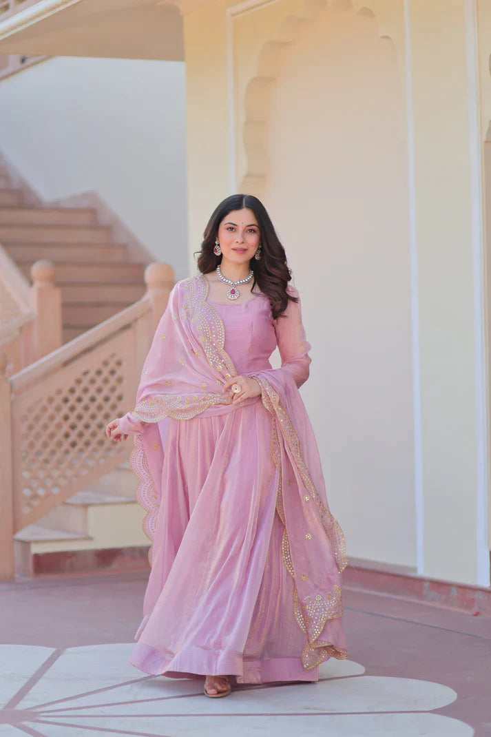 FENDY CHIFFON 12 KALI GOWN WITH EMBROIDERED DUPATTA (WD69)