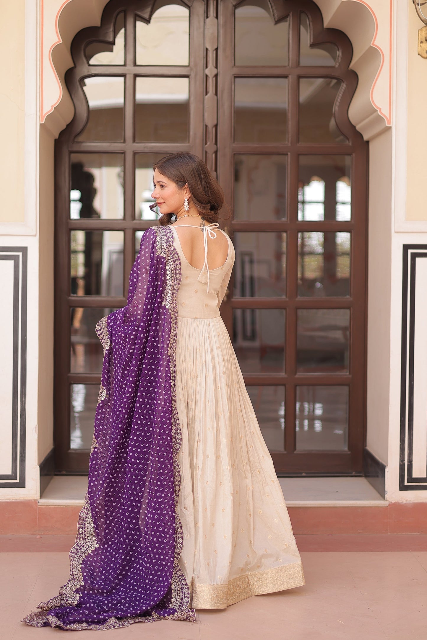 FESTIVE SPECIAL COSMOS WEAVING PEARL BEADS EMBROIDERED GOWN WITH DUPATTA (WDN14) 01