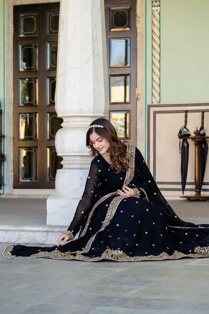 PRIMIUM FAUX GEORGETTE SEQUANCE EMBROIDERED GOWN WITH DUPATTA(WD06))