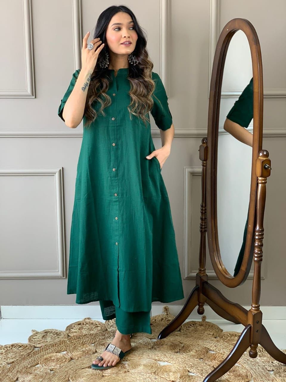 Launching Designer Co-erd set in Aline kurti pattern paired with Ankle length plazo giving perfect outfit and deliberate choice about your look.....๐๐