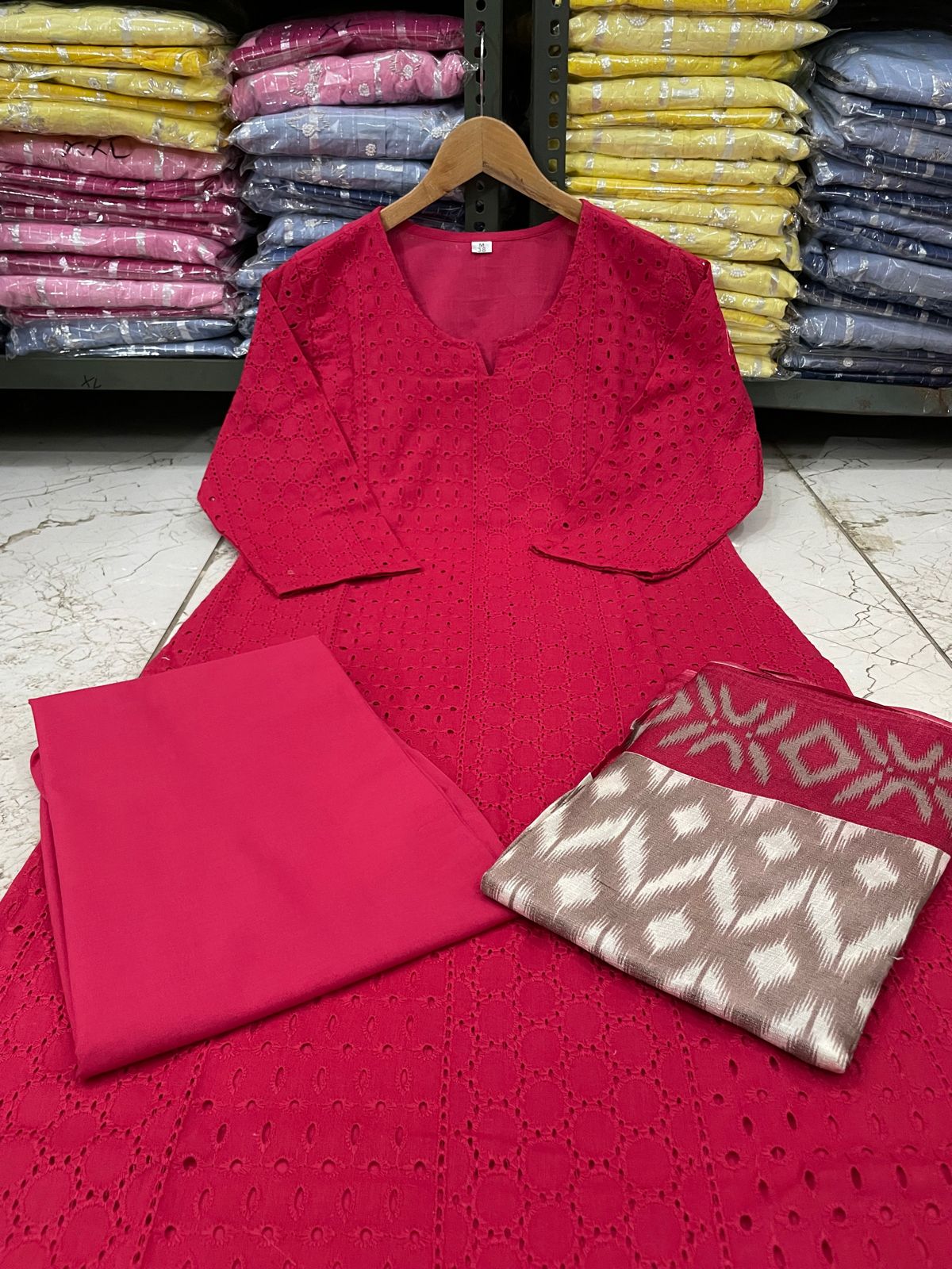 LOOK GRACEFUL IN OUR SCHIFFLI EMBROIDERY KURTI IN CLASSIC COLOUR WITH HANDLOOM DUPATTA IS MUST HAVE IN UR WARDROBE