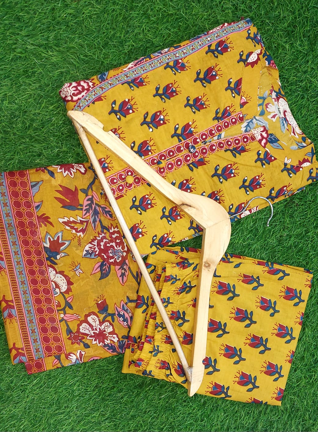 Presenting New Cotton Festival Collection In Pure Cotton With Hand And Adda mirror Work kurti And pant Dupatta Set Fully Stitched Ready To Wear ๐ฅ๐๐ฅฐ