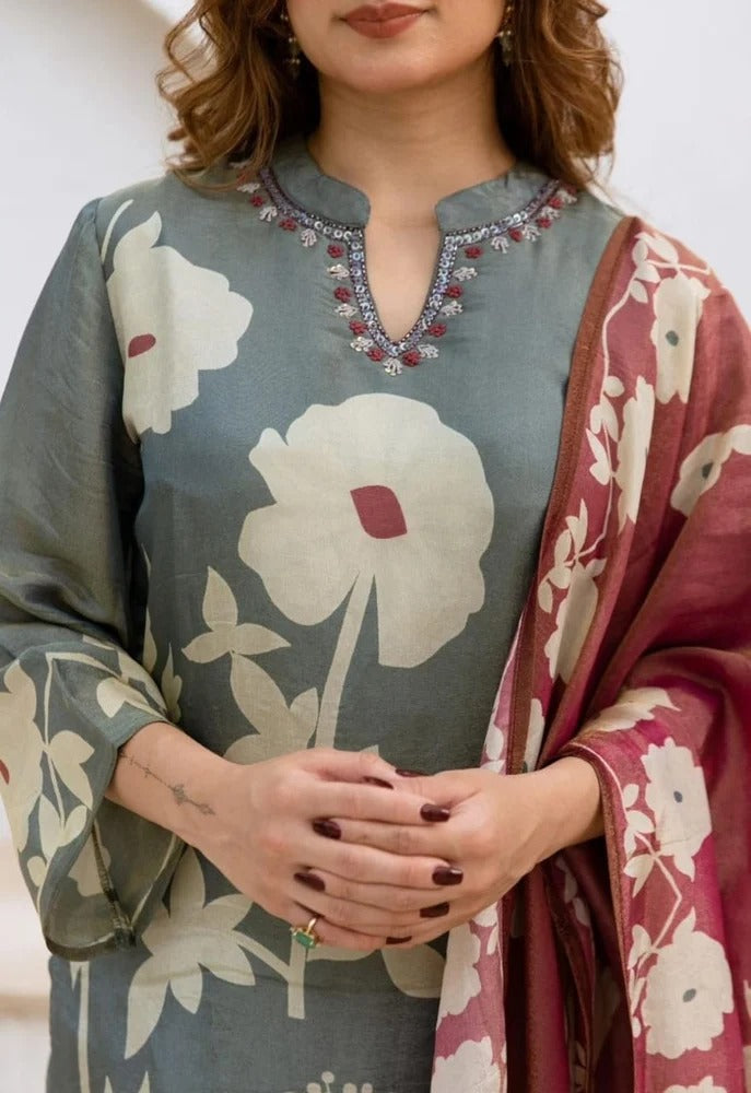 Beautiful pure cotton kurti pant dupatta set๐