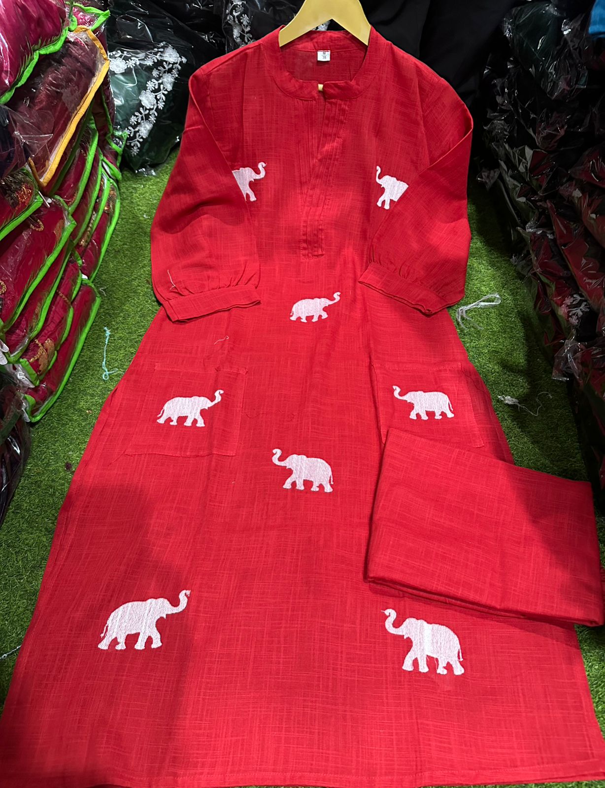 Designer Top Pant set In *South Cotton * Fabric With Ethnic Elephant Embroidery work All over the Kurta & With Trending Scoped Sleeves... π€π€
