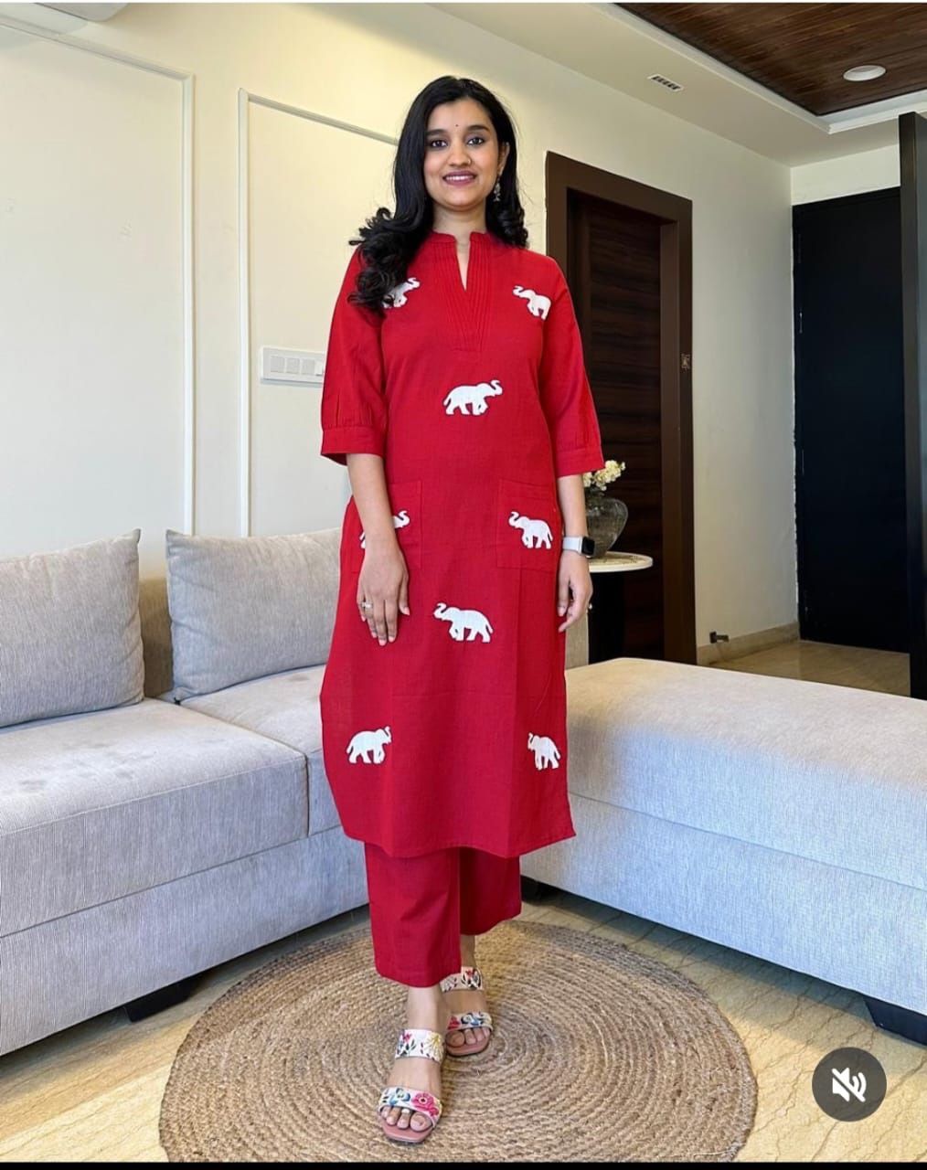 Designer Top Pant set In *South Cotton * Fabric With Ethnic Elephant Embroidery work All over the Kurta & With Trending Scoped Sleeves... π€π€