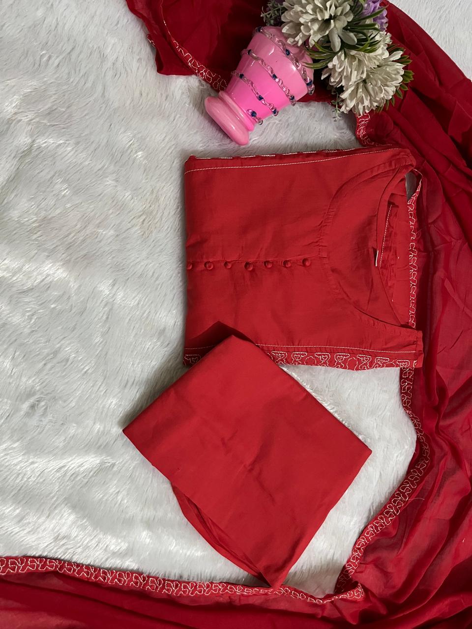 Beautiful pure cotton kurti pant dupatta set๐
