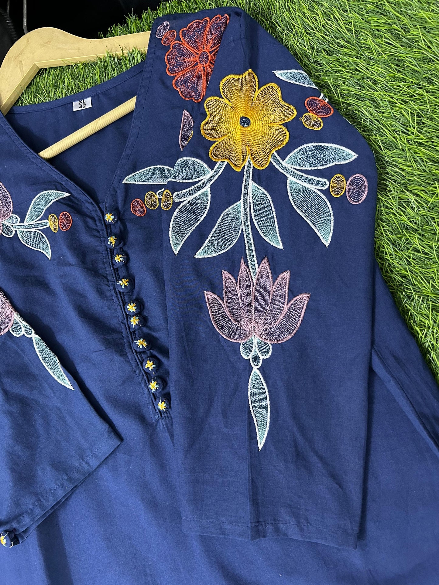 Pure Cotton 60-60 Super dyeing kurta with beautiful Heavy Embroidery Work On Yoke