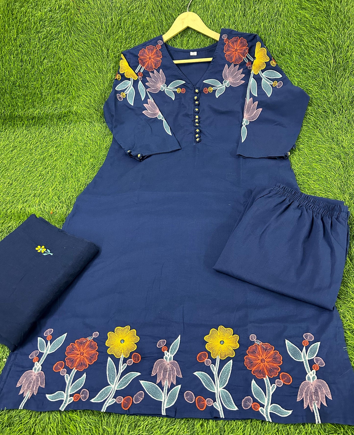 Pure Cotton 60-60 Super dyeing kurta with beautiful Heavy Embroidery Work On Yoke