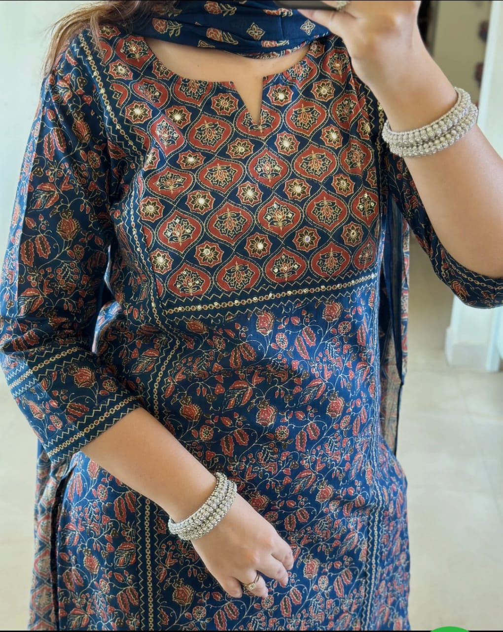 superhit design for festivalseason* Beautiful Jaipuri Printed Cotton Suit Set Cotton Kurta With Floral Print And Handwork detailing With Panel Work Paired Up With Cotton Pant and Duppatta🥰💫)