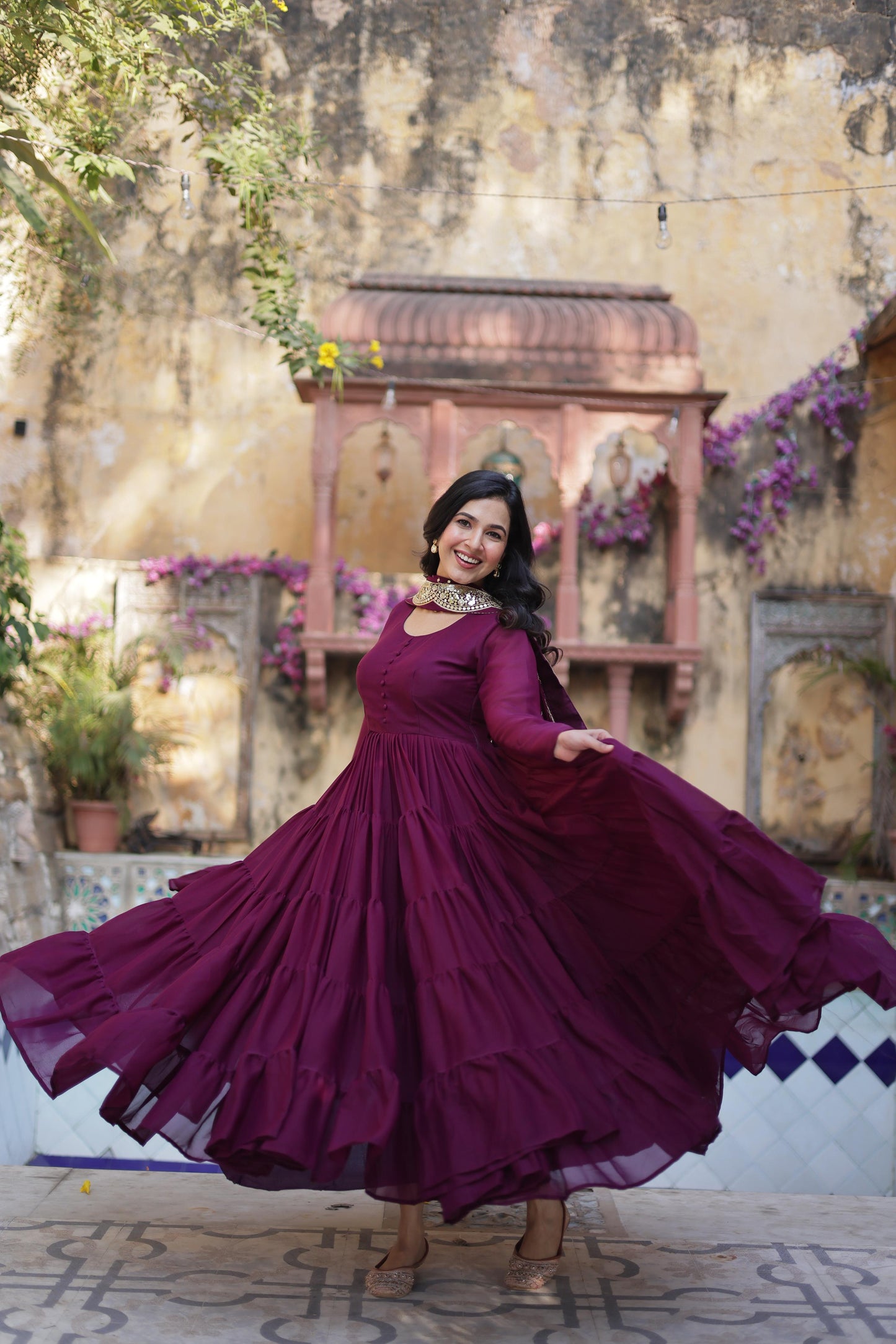 Desirable Women's Fully Flair Gown Made With Star Georgette Fabrics and Designer Embroidered Dupatta 💃🏻(WD01)
