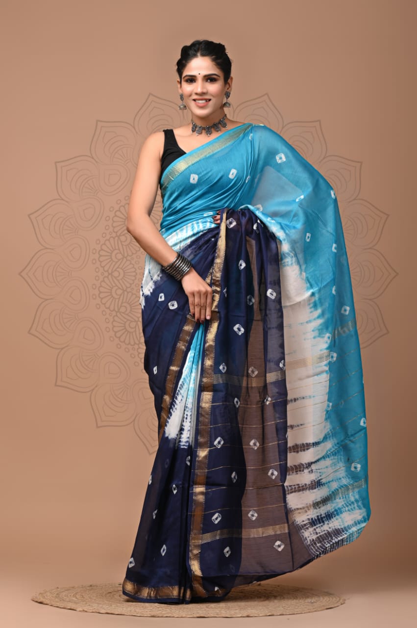 Exclusive Hand Block Printed Maheshwari Silk Saree (SWSRMAH01)
