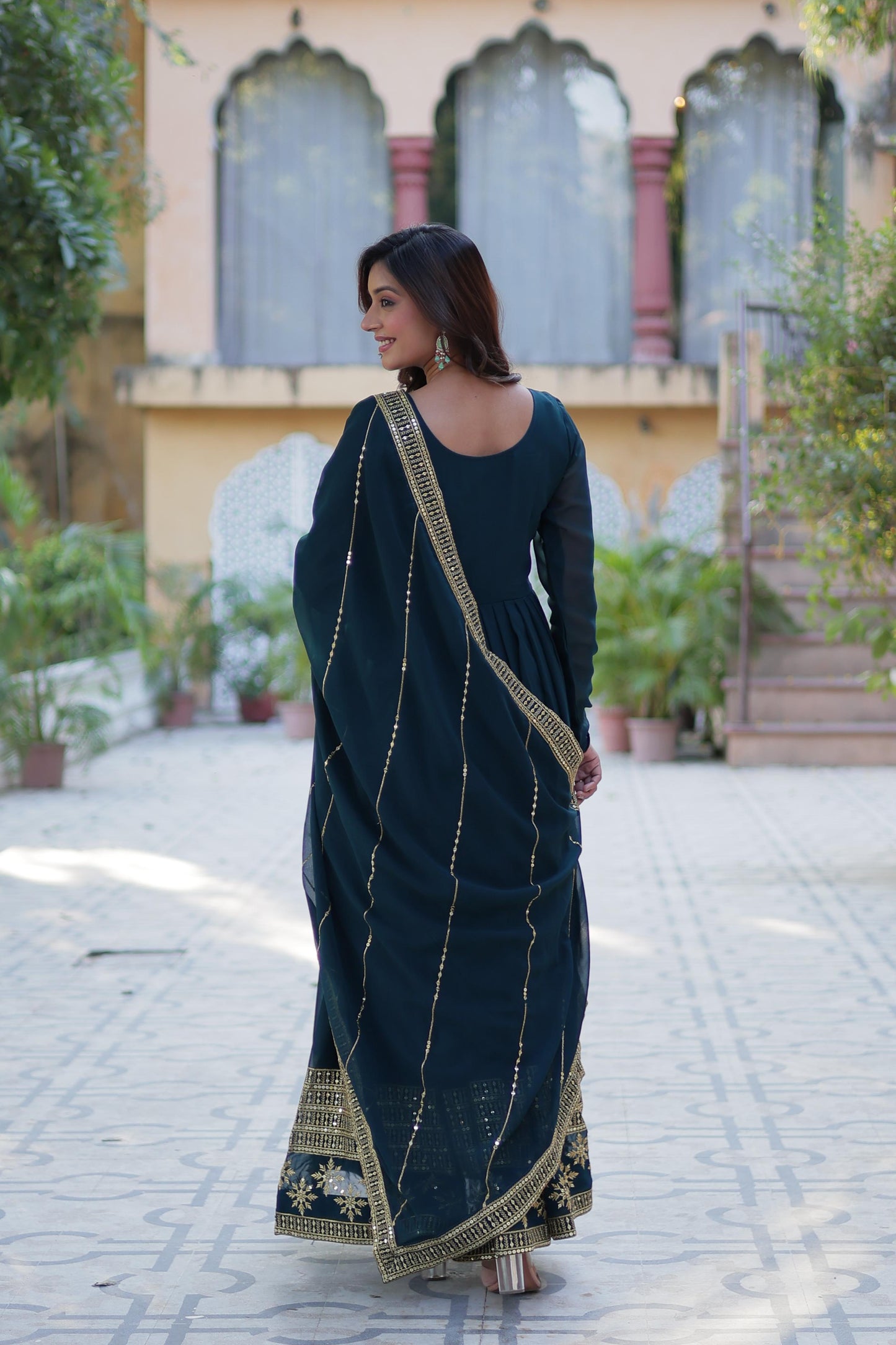 Faux Blooming Gown with Dupatta With Attractive Embroidered work.π