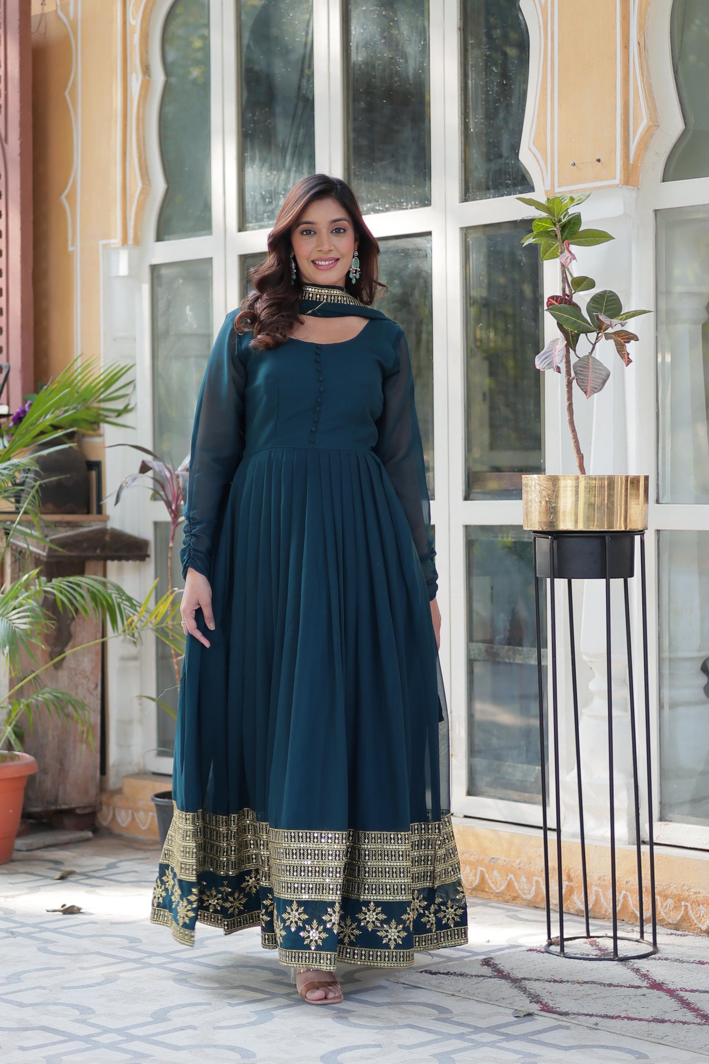 Faux Blooming Gown with Dupatta With Attractive Embroidered work.π