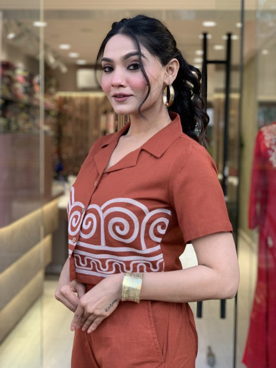 Pure Cotton Shirt Style (With Heavy Embroidery on Front Front Embroidery on Plazzo)