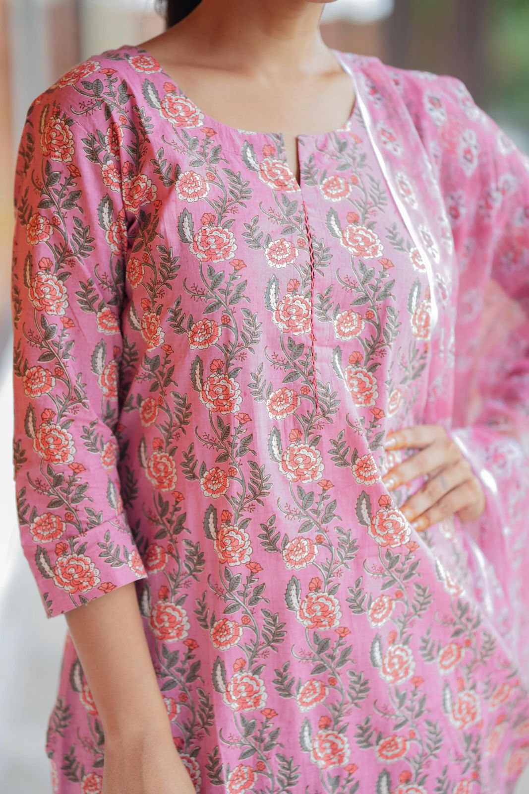 🌹🌹Pure fine Cotton fabric Kurti with Pant with cotton 100-100 Dupatta🌹🌹