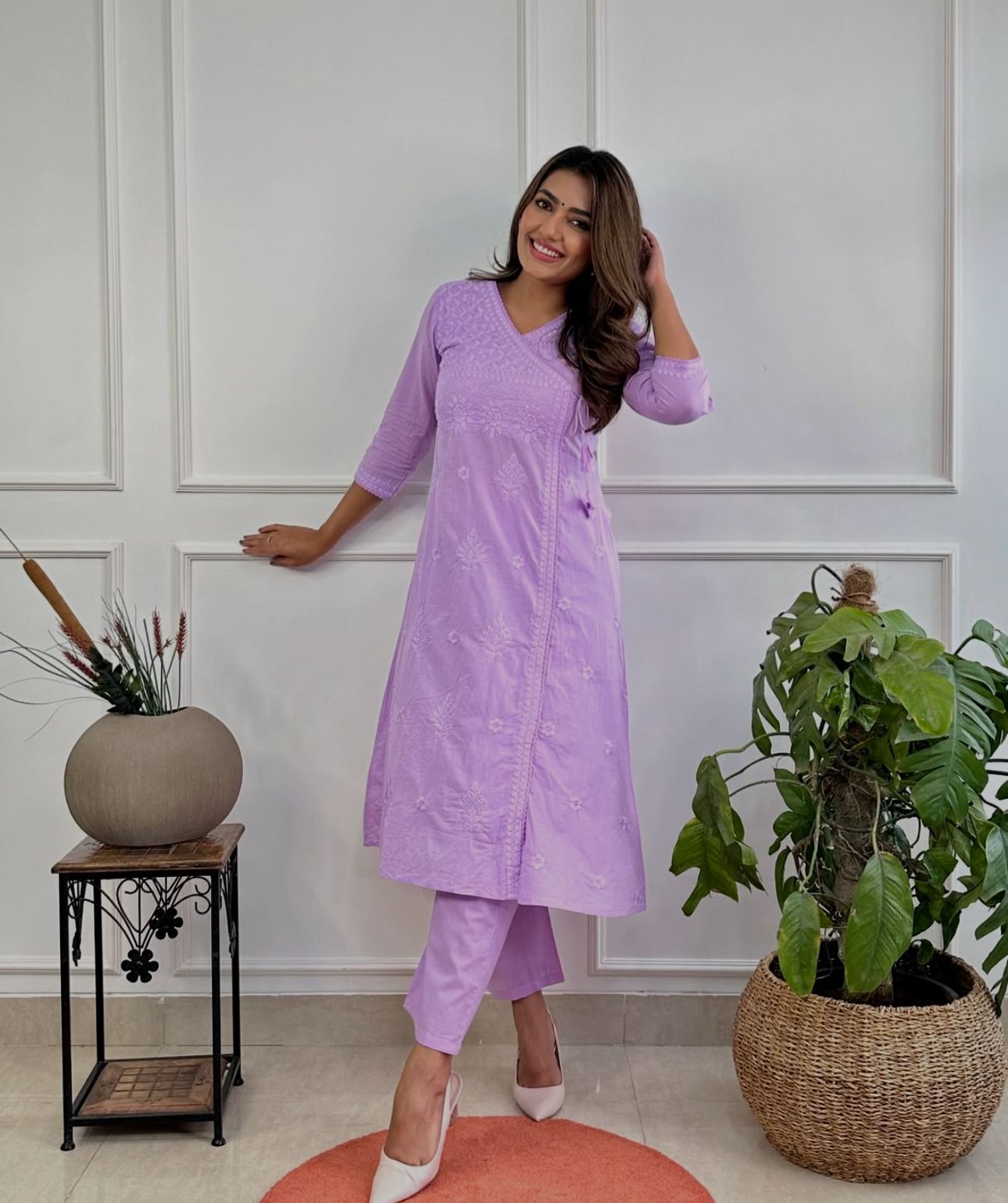 ✨✨Shop this beautiful cotton chikankari angrakha style pant sets perfect for this summer✨✨(SWCD29)
