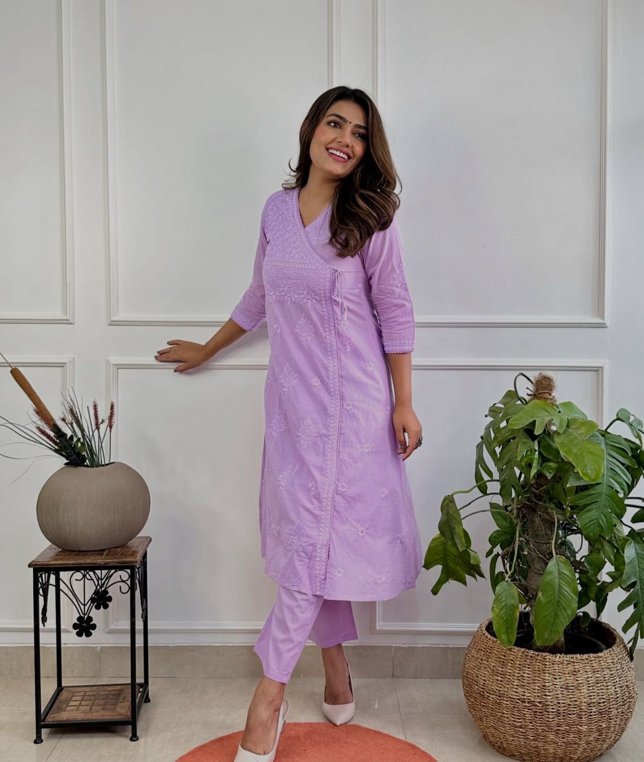 ✨✨Shop this beautiful cotton chikankari angrakha style pant sets perfect for this summer✨✨(SWCD29)