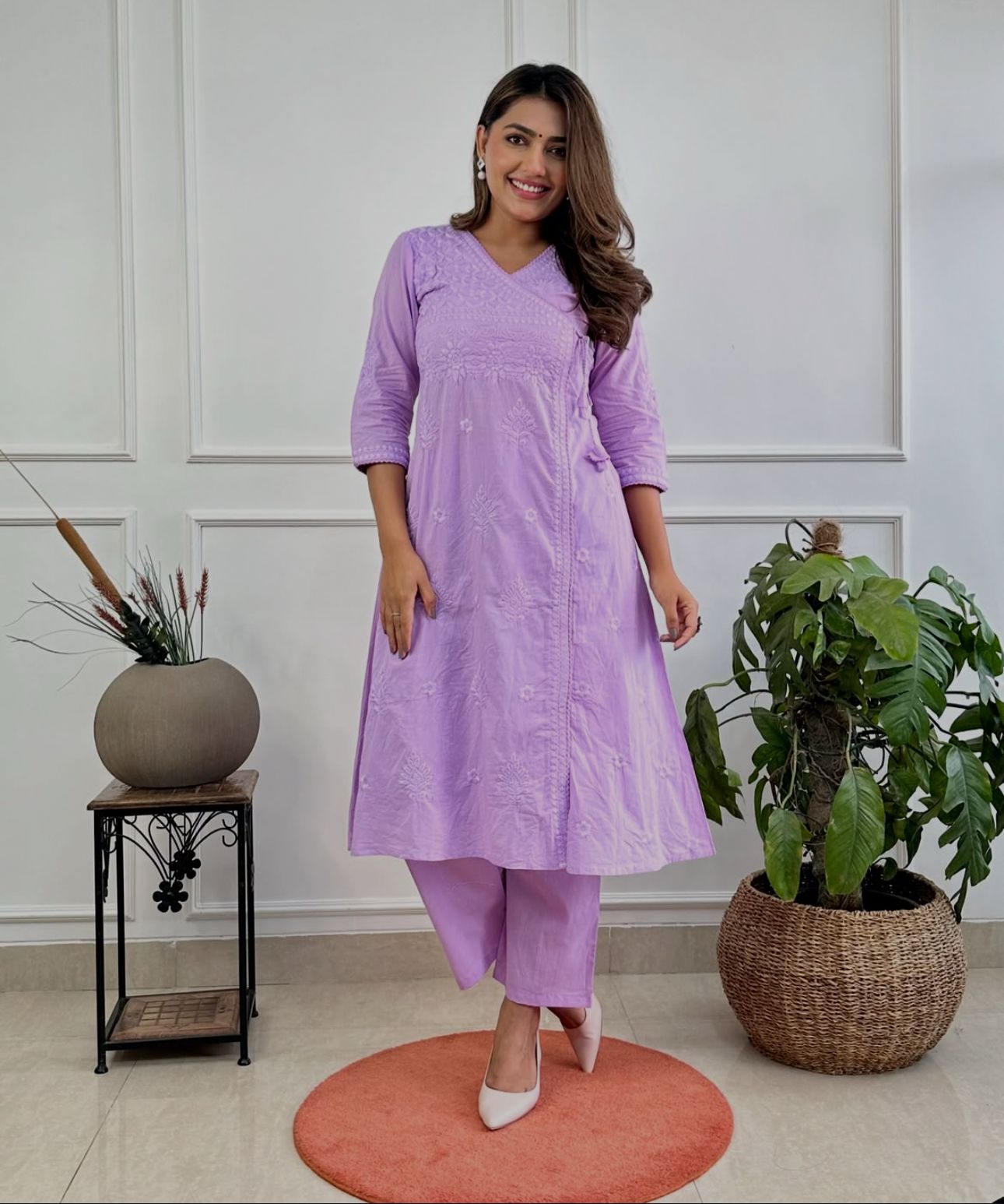 ✨✨Shop this beautiful cotton chikankari angrakha style pant sets perfect for this summer✨✨(SWCD29)