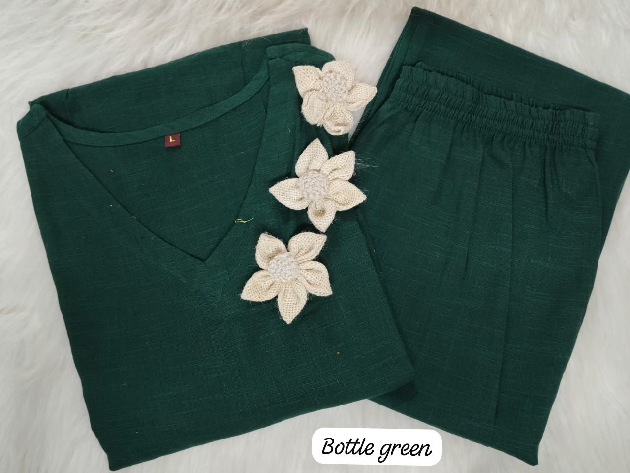 Premium jute flowers embroidery on side which give the look of premium casual look in summer(SWC31)