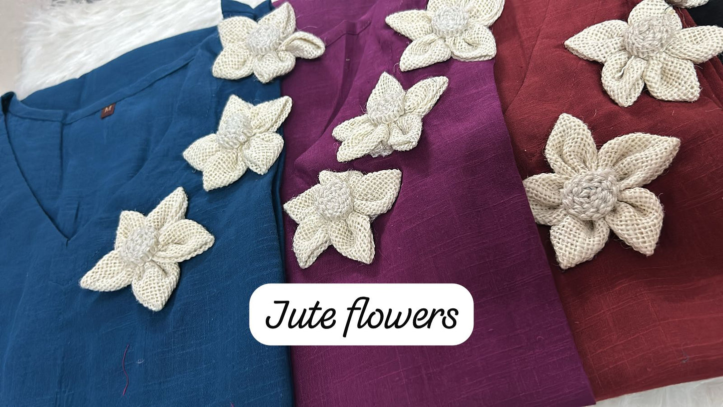 Premium jute flowers embroidery on side which give the look of premium casual look in summer(SWC31)