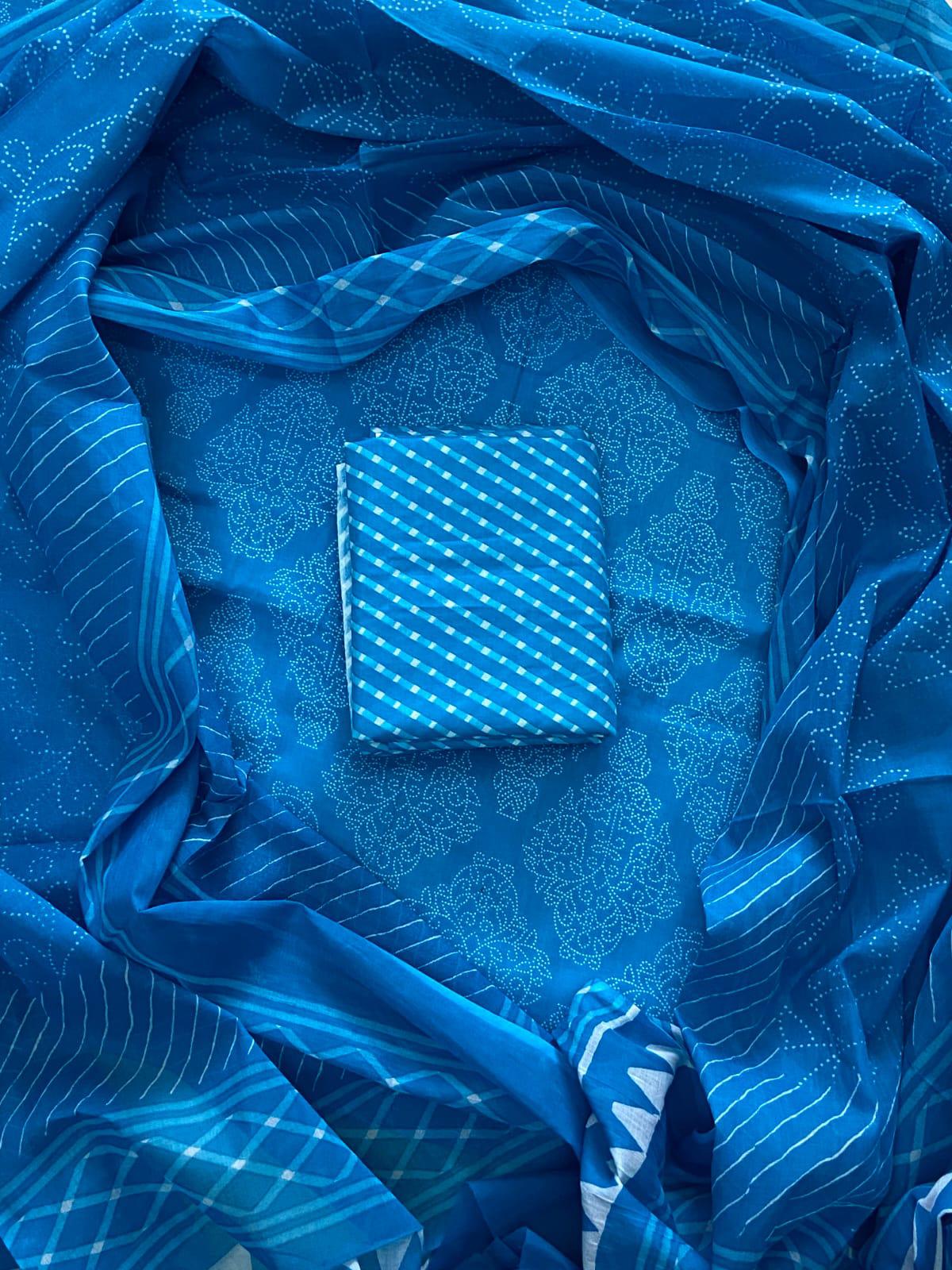 EXCLUSIVE HAND BLOCK PRINT COTTON SUIT SET WITH MULMUL DUPATTA