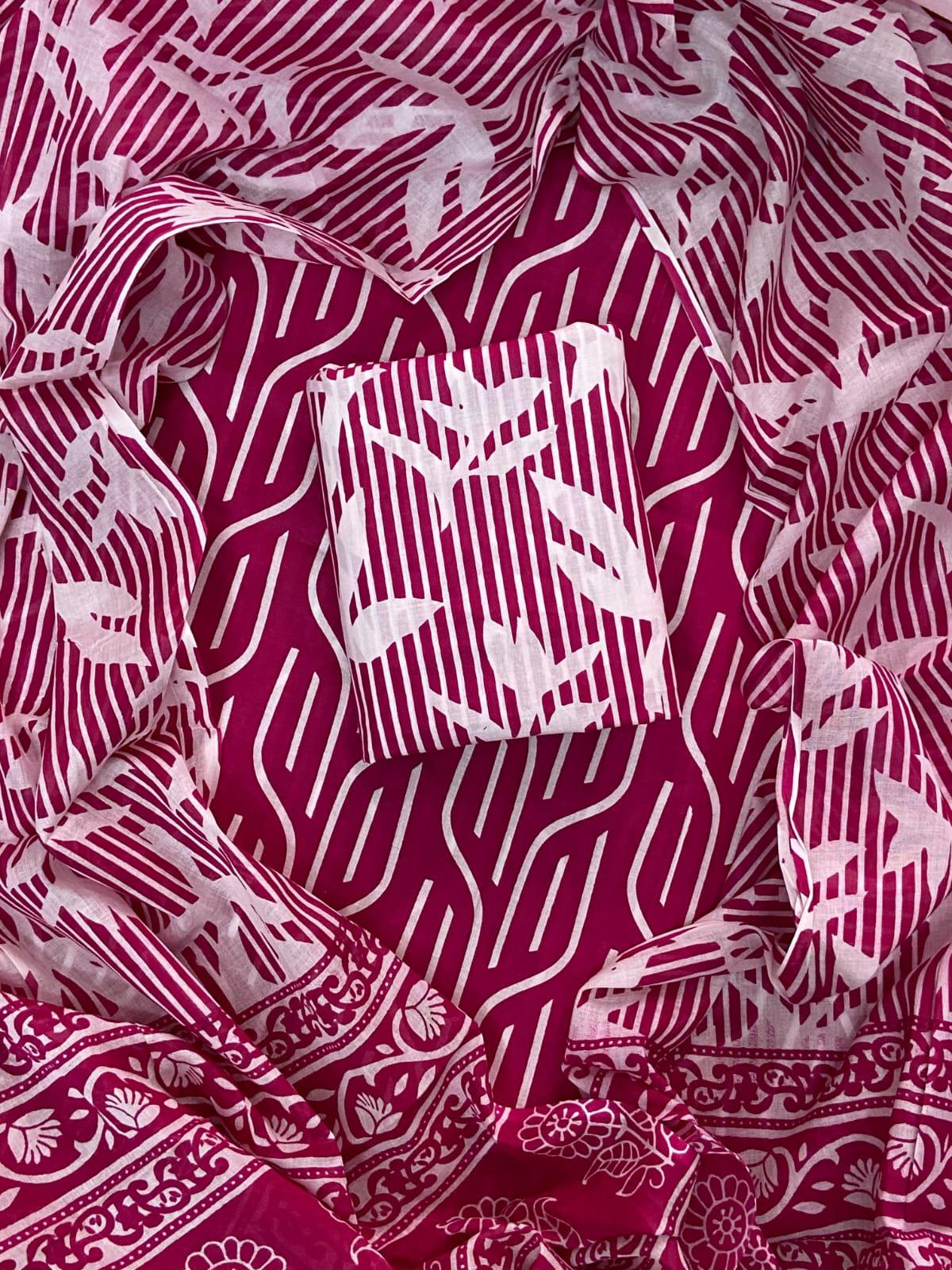 EXCLUSIVE HAND BLOCK PRINT COTTON SUIT SET WITH MULMUL DUPATTA