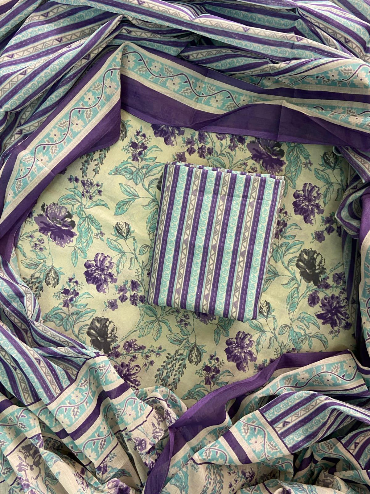 New Hand block printed cotton suit with cotton dupatta